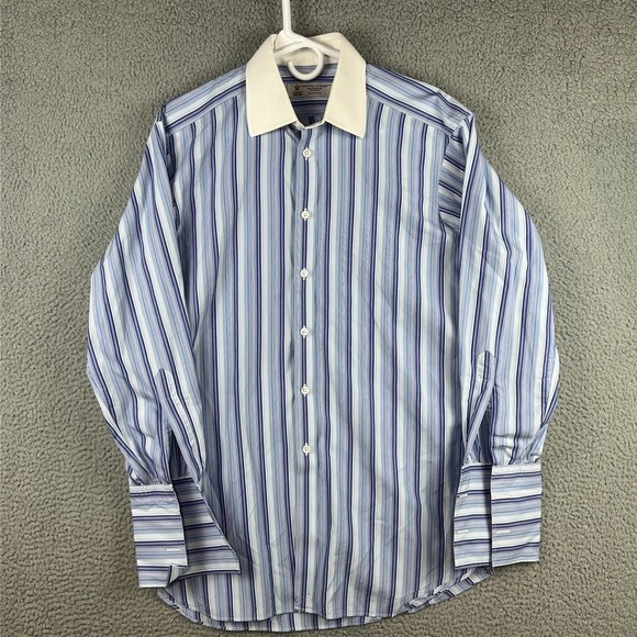 Turnbull & Asser Dress Shirt Mens 16 41 Blue Button Up Exclusive French Cuffs